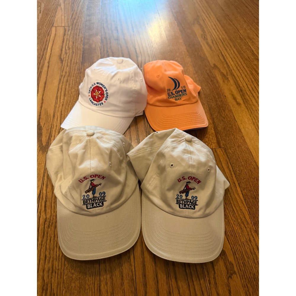 Lot of 4 US Open Golf Hats 2009 Bethpage Black 2015 Chambers Bay Lancaster CC